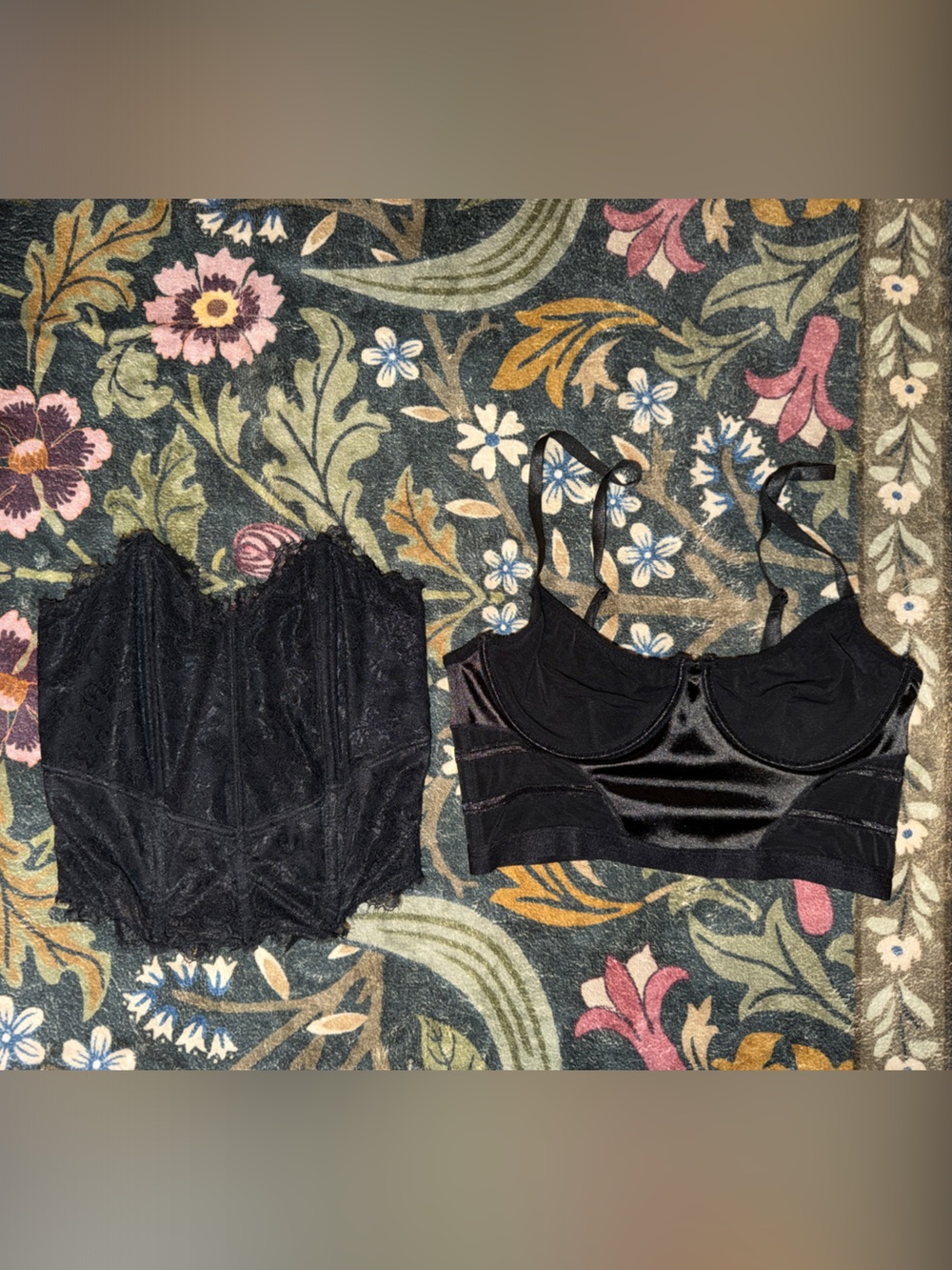 Forever 21 Black Lace Bustier Top & Black Satin Longline Bralette